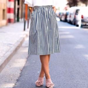 Zara Striped A-Line Midi Skirt